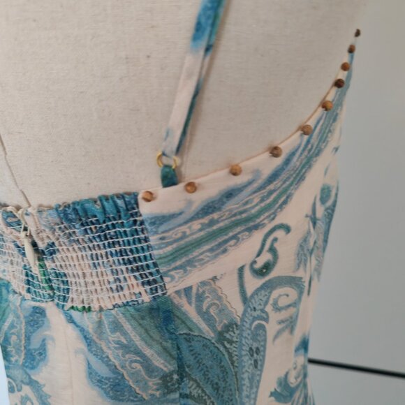 Zimmerman blue polka dot corduroy ultra-long dress with straps as evening gown - Picture 8 of 11